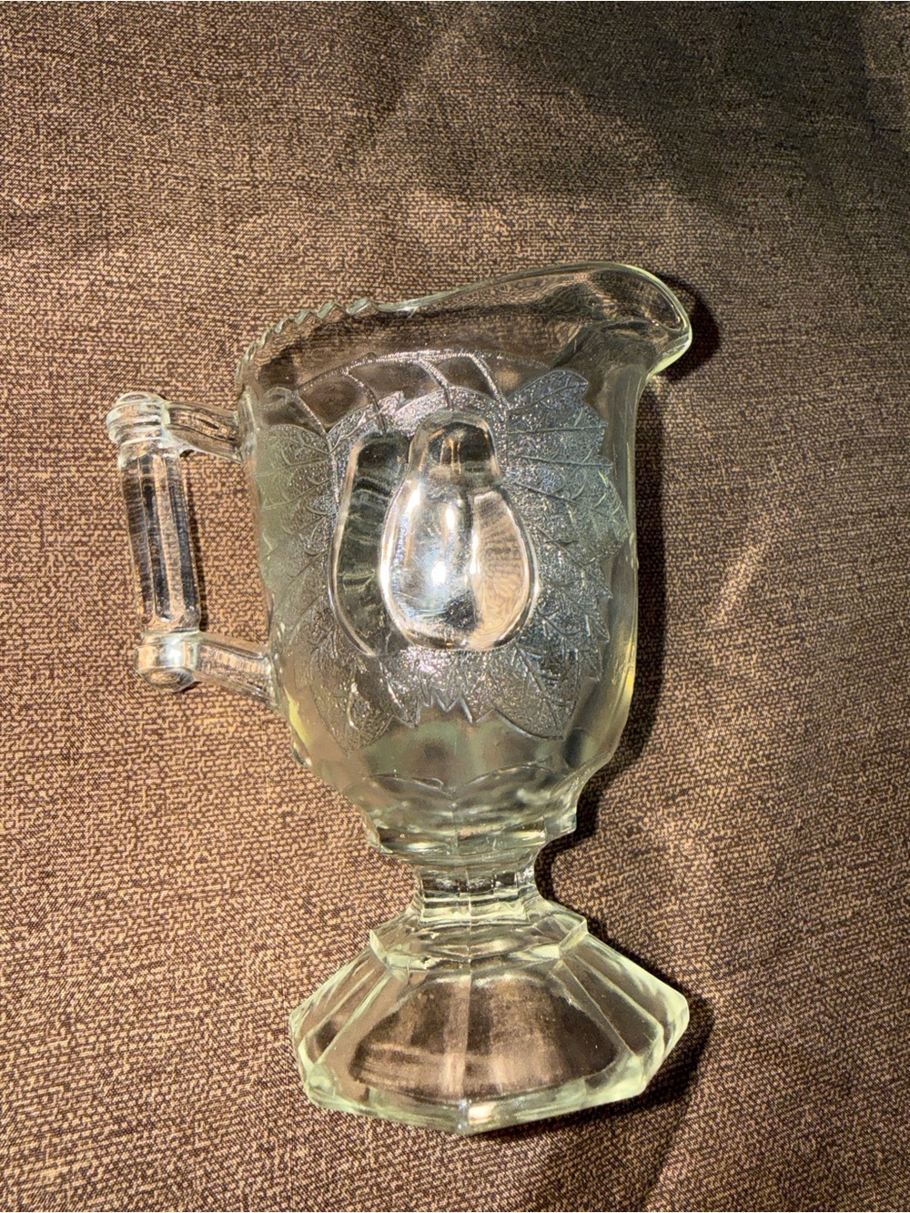Vintage Pressed Glass Pear Creamer Pitcher Pedestal Foot Embossed Fruit